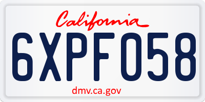 CA license plate 6XPF058