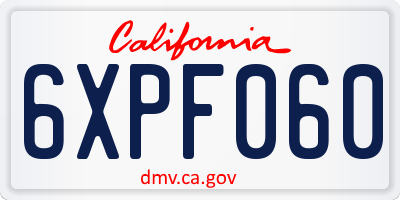 CA license plate 6XPF060