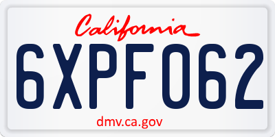 CA license plate 6XPF062