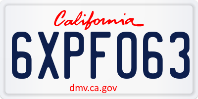 CA license plate 6XPF063