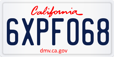 CA license plate 6XPF068