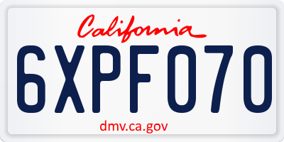 CA license plate 6XPF070
