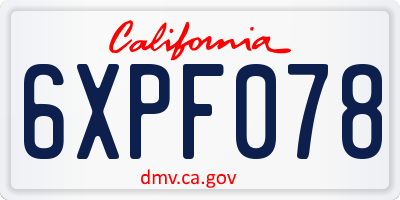 CA license plate 6XPF078