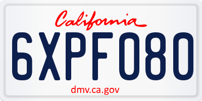 CA license plate 6XPF080