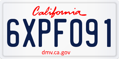 CA license plate 6XPF091