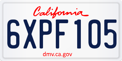CA license plate 6XPF105
