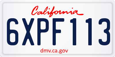 CA license plate 6XPF113