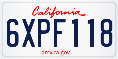 CA license plate 6XPF118