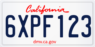 CA license plate 6XPF123