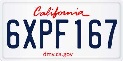 CA license plate 6XPF167
