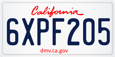 CA license plate 6XPF205