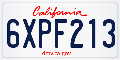 CA license plate 6XPF213