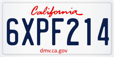 CA license plate 6XPF214