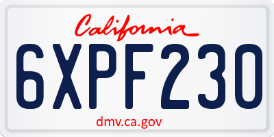 CA license plate 6XPF230