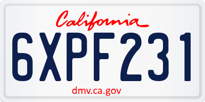 CA license plate 6XPF231