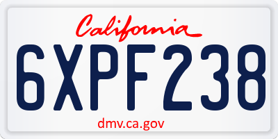CA license plate 6XPF238