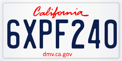 CA license plate 6XPF240