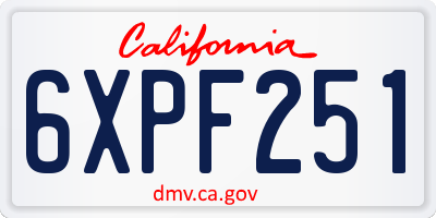 CA license plate 6XPF251