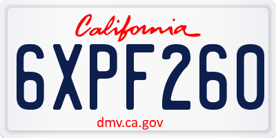 CA license plate 6XPF260