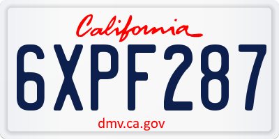 CA license plate 6XPF287