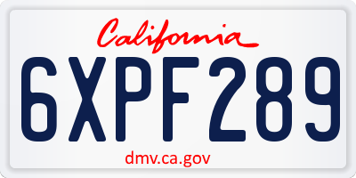 CA license plate 6XPF289