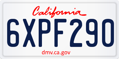 CA license plate 6XPF290