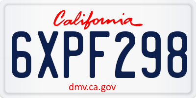 CA license plate 6XPF298