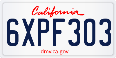 CA license plate 6XPF303