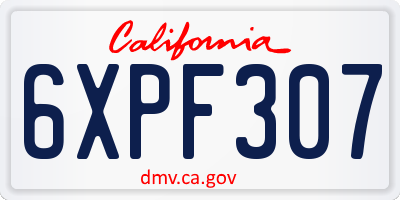 CA license plate 6XPF307