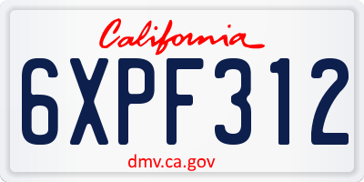 CA license plate 6XPF312