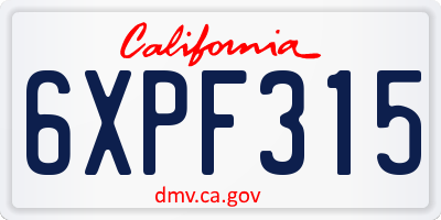 CA license plate 6XPF315