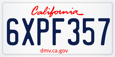 CA license plate 6XPF357
