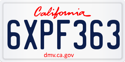 CA license plate 6XPF363