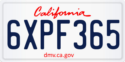 CA license plate 6XPF365