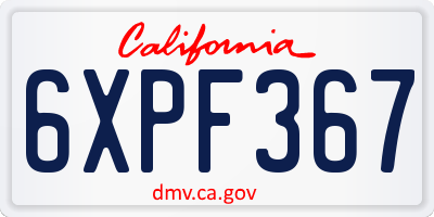 CA license plate 6XPF367