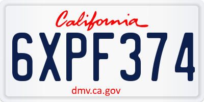 CA license plate 6XPF374