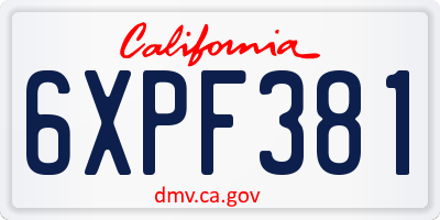 CA license plate 6XPF381