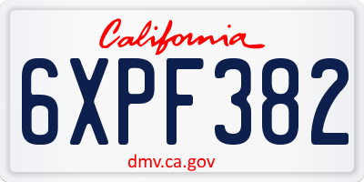 CA license plate 6XPF382