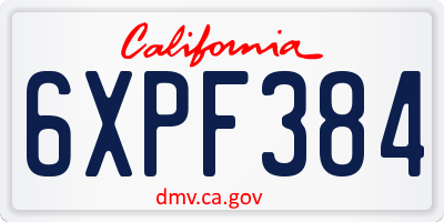 CA license plate 6XPF384