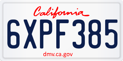 CA license plate 6XPF385