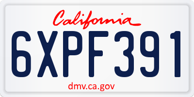 CA license plate 6XPF391