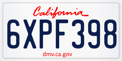 CA license plate 6XPF398