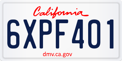 CA license plate 6XPF401