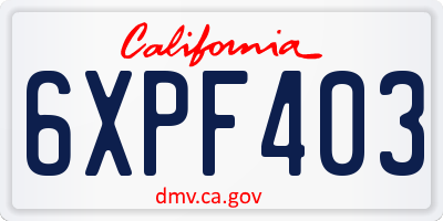 CA license plate 6XPF403