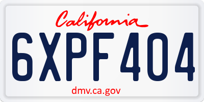 CA license plate 6XPF404