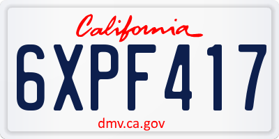 CA license plate 6XPF417
