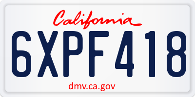 CA license plate 6XPF418