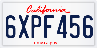 CA license plate 6XPF456