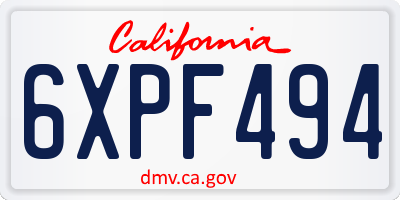 CA license plate 6XPF494