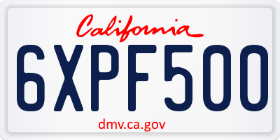 CA license plate 6XPF500
